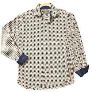Paulo Solari Performance Modern Fit Long Collar Button Shirt Geometric White‎  L